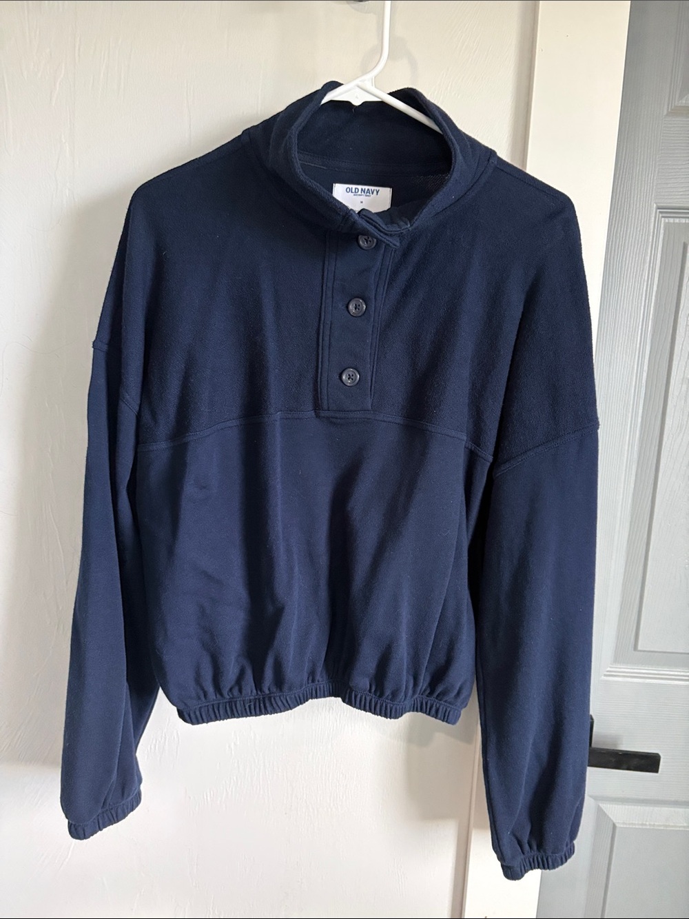 Old Navy Navy Button-Front Mock Neck Pullover
